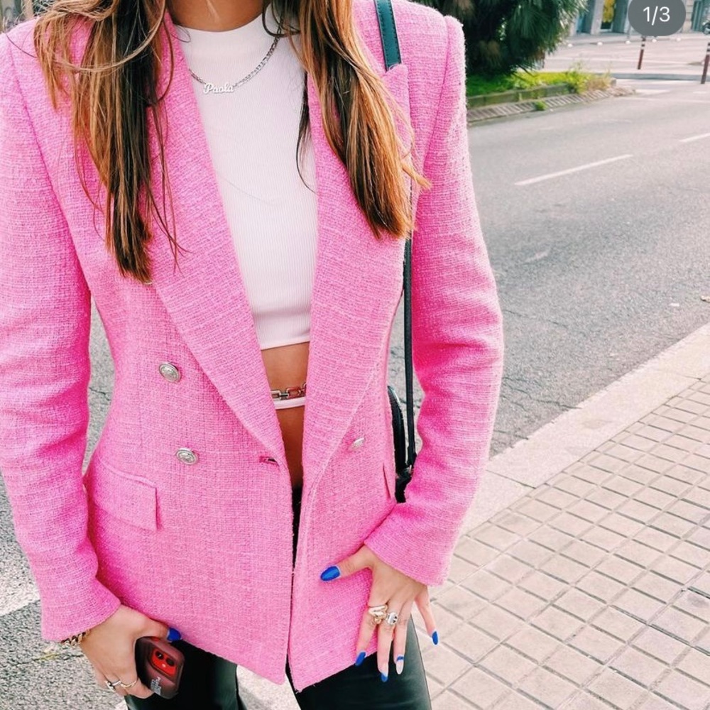 Zara pink tweed double breasted blazer barbie - Picture 7 of 13